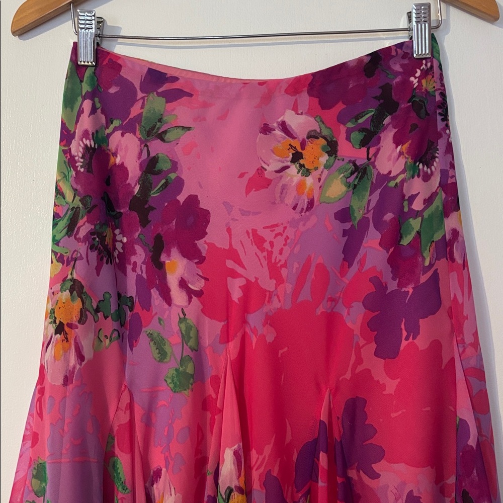 Vintage Y2K Hot Pink Floral Bias Asymmetrical Midi Skirt Cache Mermaid S Barbie - Picture 9 of 17